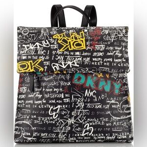 DKNY Tilly Graffiti Foldover Backpack - EUC